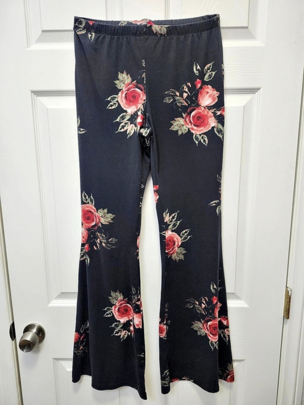 Hot Kiss Floral Flare Pants in Black & Red